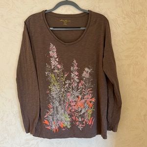Eddie Bauer Brown & Pink Floral Wildflower Long Sleeve Top Size XL
